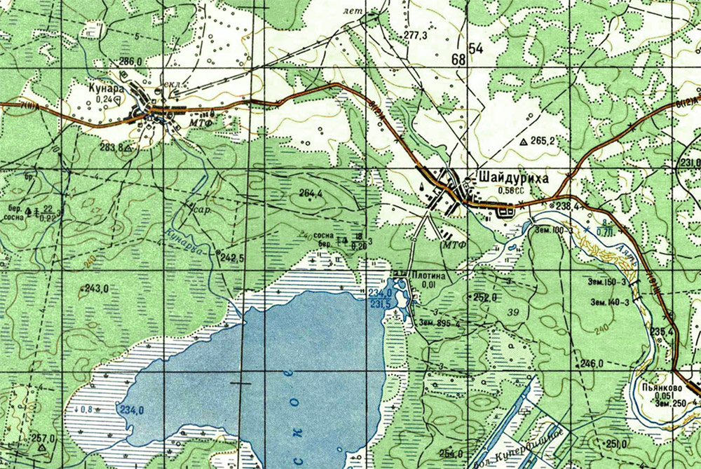 Карта окрестностей поселка Кунара